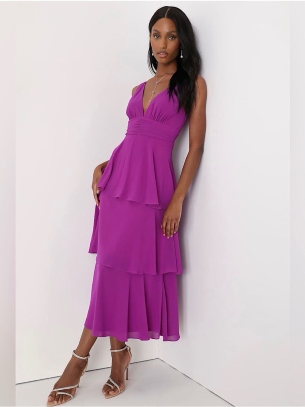 Lulus Celebration Time NWT size Medium Purple Sleeveless Tiered Midi Dress - Picture 12 of 12